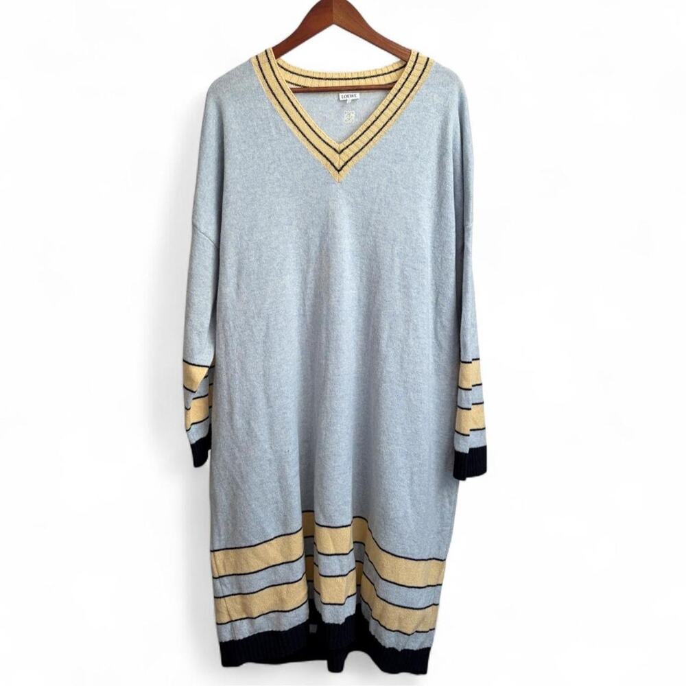 Loewe Wool Knee Length Designer Women’s L Striped Italy Sweater Dress